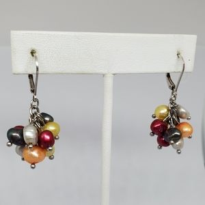 Multi Color Pearl Cluster Sterling Silver Earrings